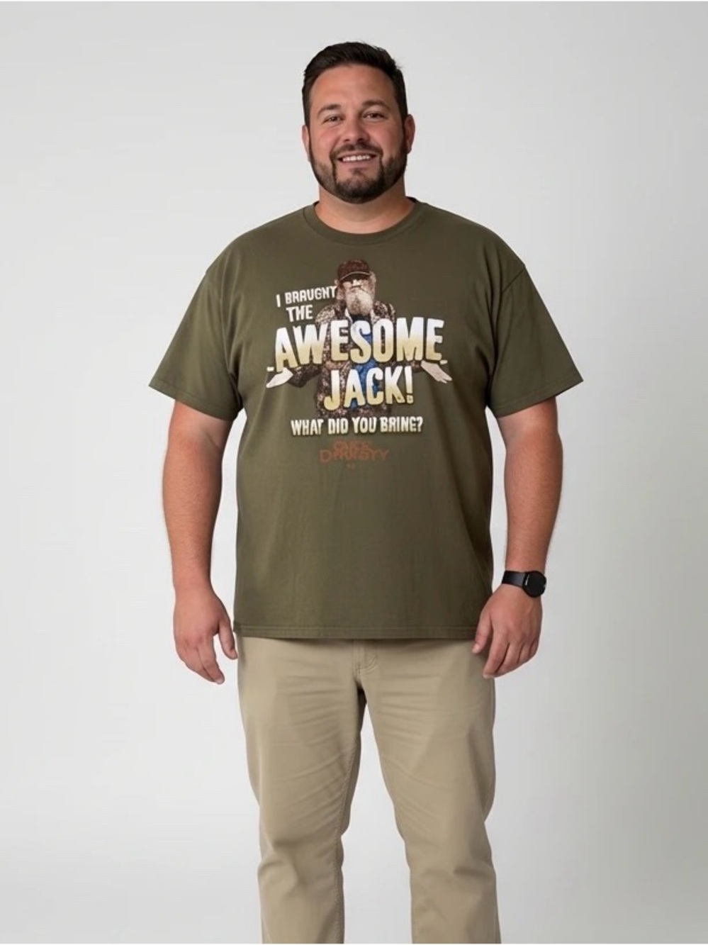 Duck Dynasty Mens Large Green Graphic Tee – Uncle Si Robertson “Awesome Jack”